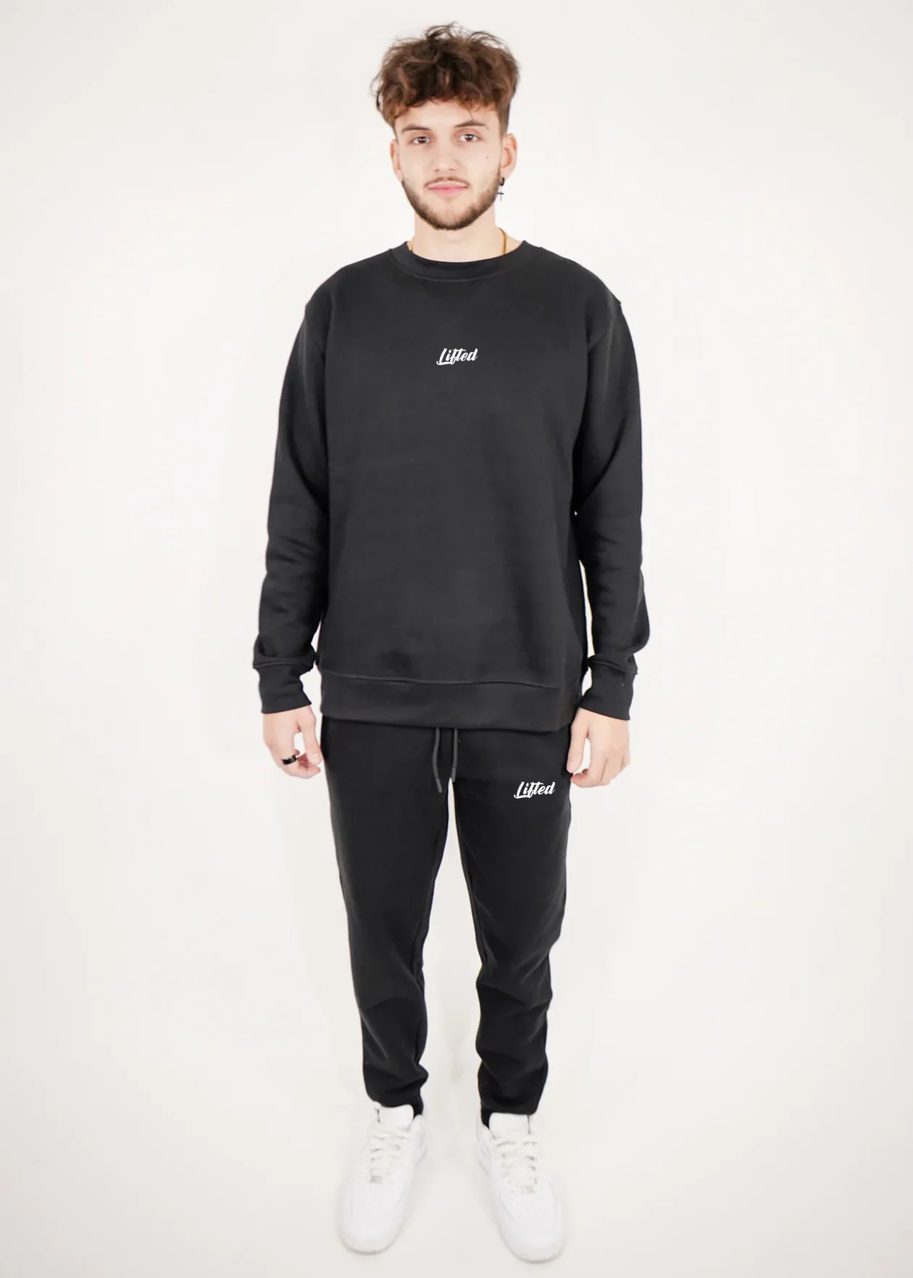 Black Heavy Blend Fleece Crew-Neck Lifted Sweatsuit