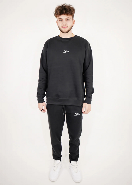 Black Heavy Blend Fleece Crew-Neck Lifted Sweatsuit
