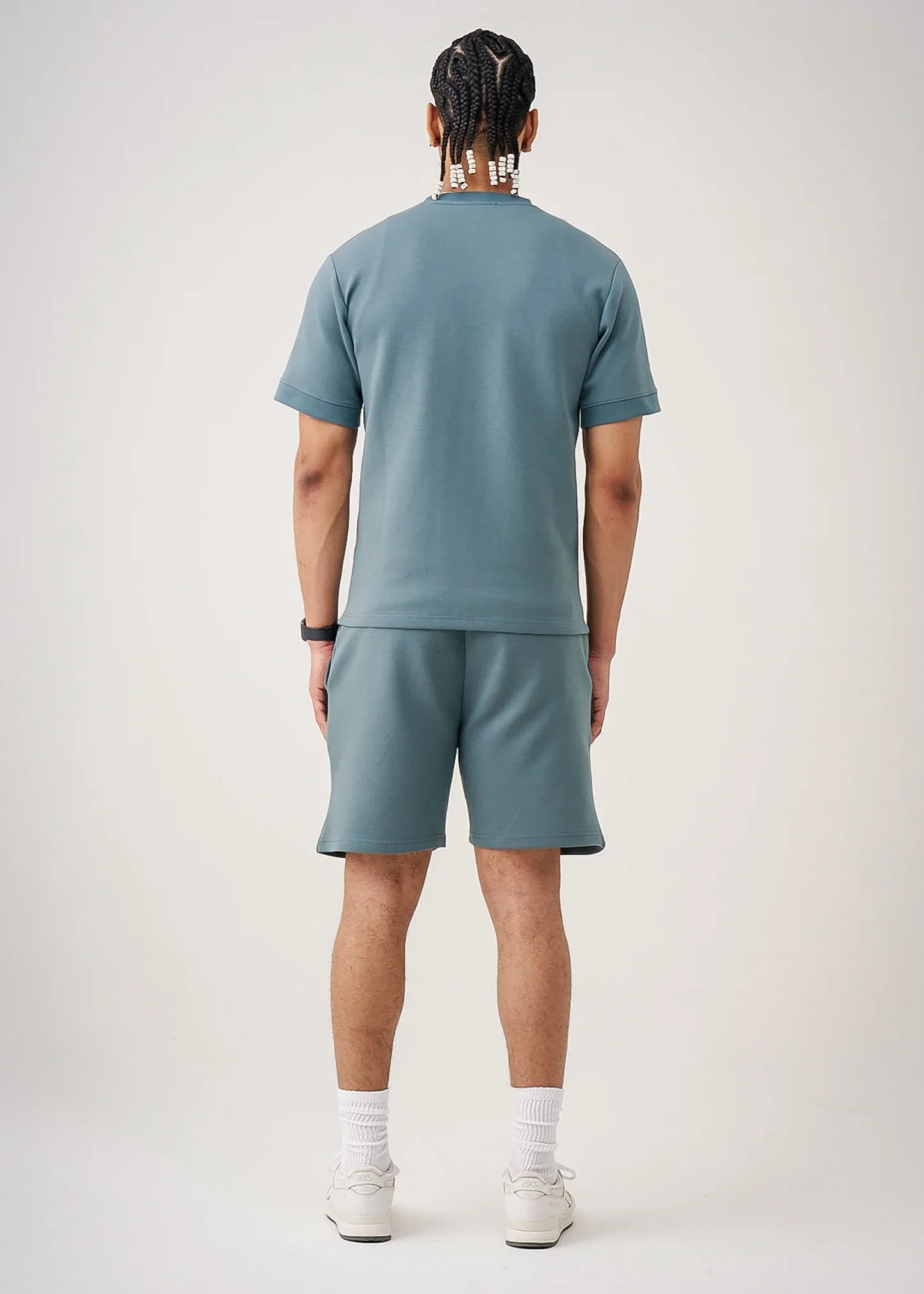 12 OZ Teal Blue HeatGuard Interlock Lycra T-Shirt Short Set