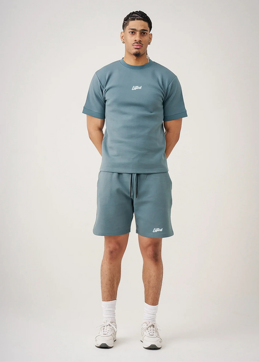 12 OZ Teal Blue HeatGuard Interlock Lycra T-Shirt Short Set