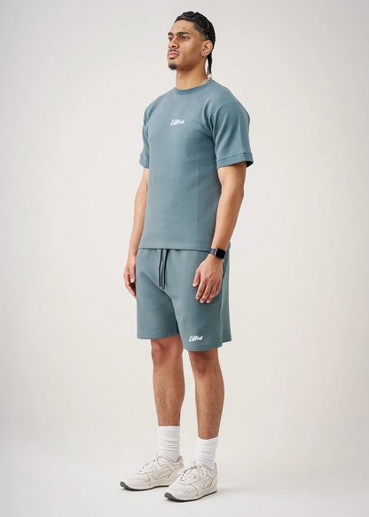 12 OZ Teal Blue HeatGuard Interlock Lycra T-Shirt Short Set