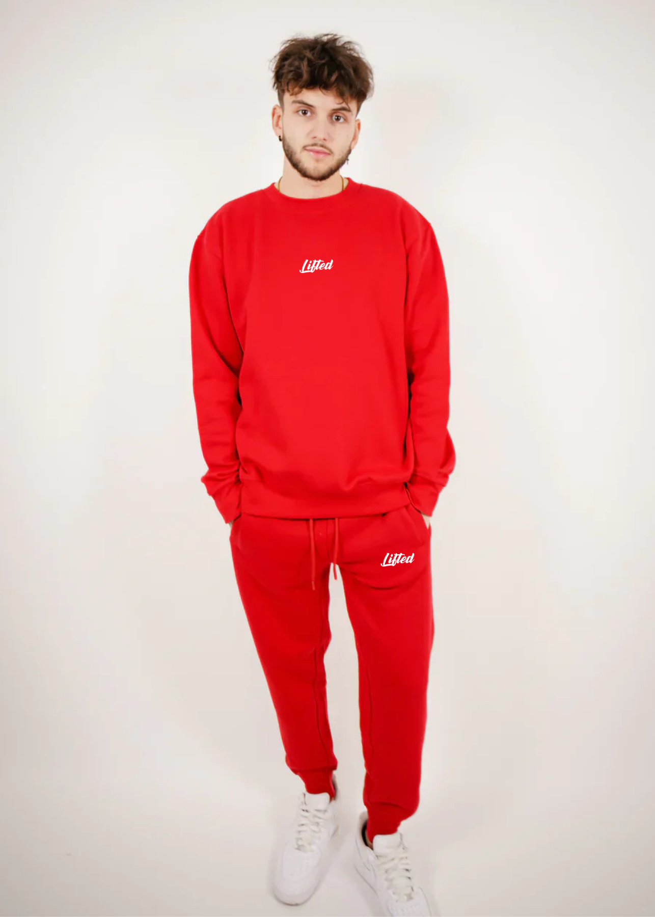 Red Heavy Blend Fleece Lifted Crew-Neck