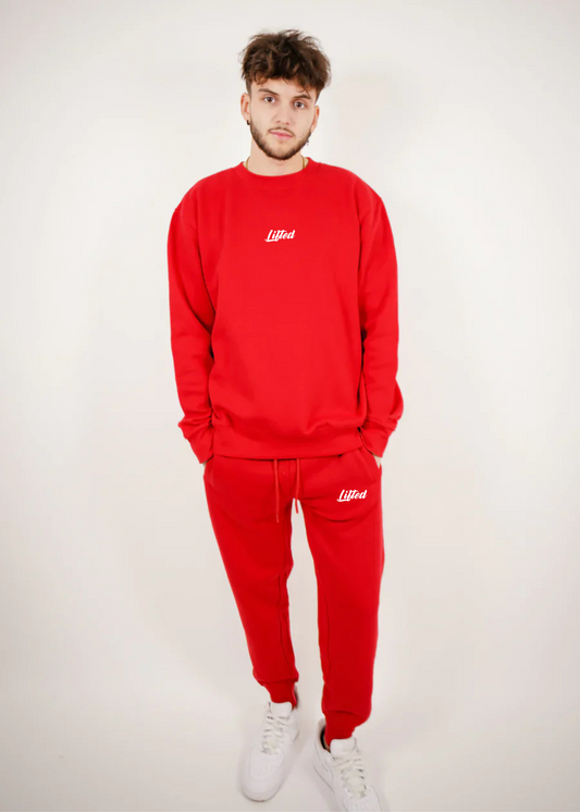 Red Heavy Blend Fleece Lifted Crew-Neck