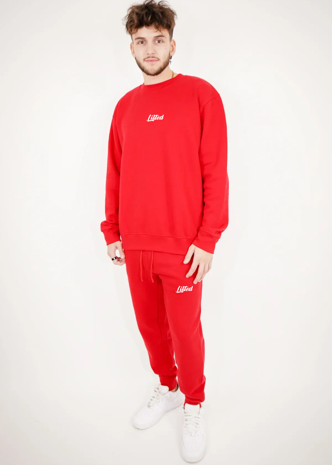 Red Heavy Blend Fleece Lifted Crew-Neck