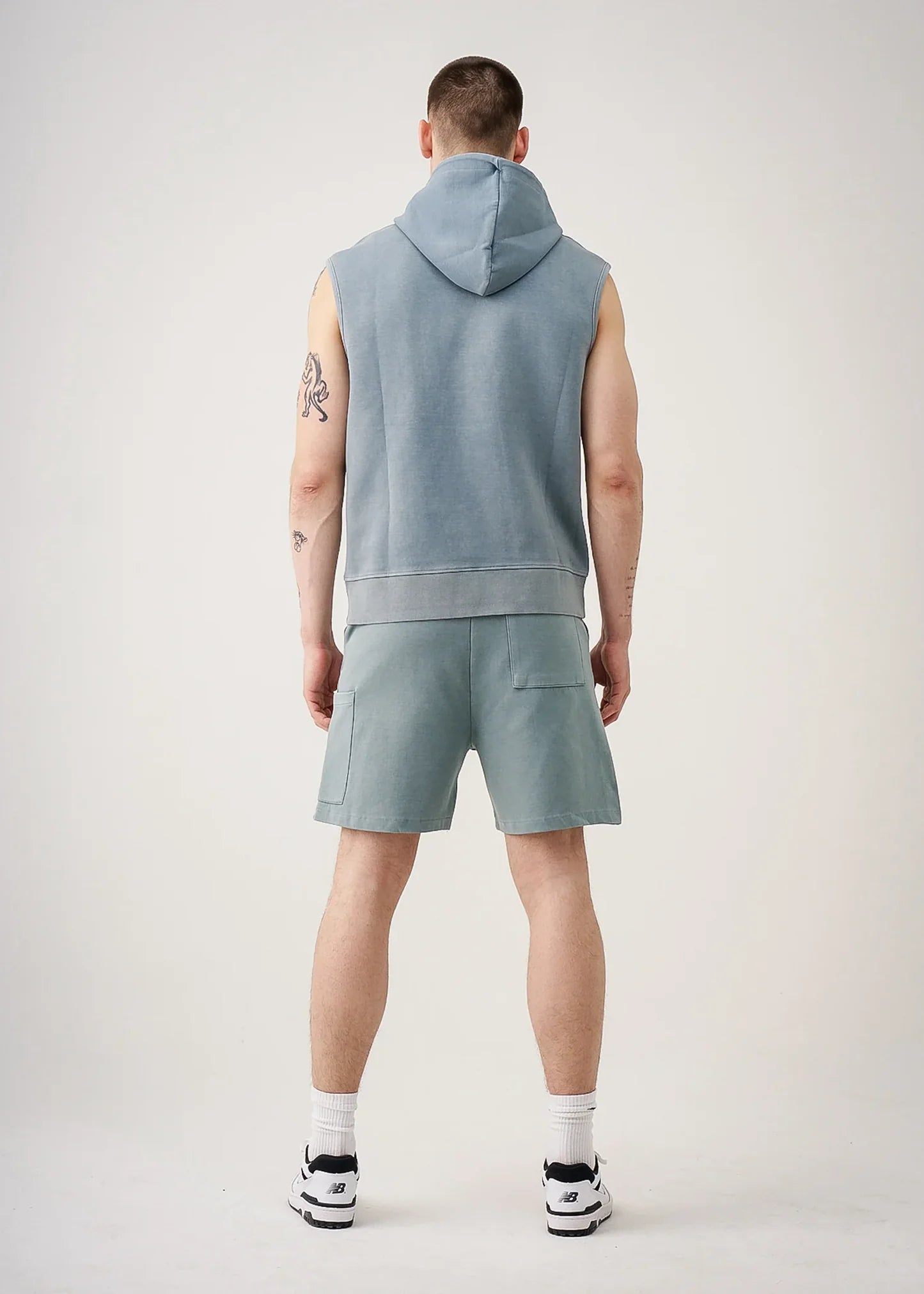 Sage 14 Ouce Sleeveless Garment Dye Interlock Hooded short set