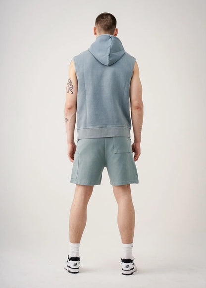 Sage 14 Ouce Sleeveless Garment Dye Interlock Hooded short set