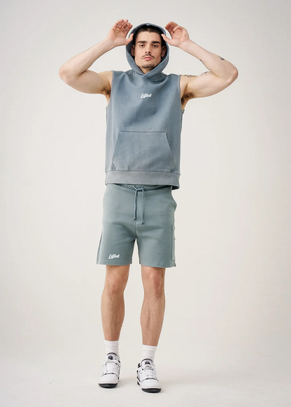 Sage 14 Ouce Sleeveless Garment Dye Interlock Hooded short set