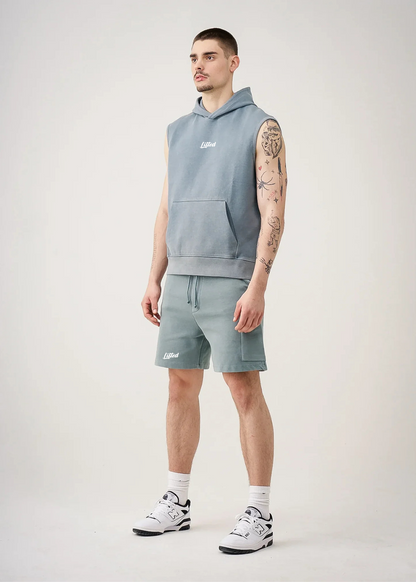 Sage 14 Ouce Sleeveless Garment Dye Interlock Hooded short set