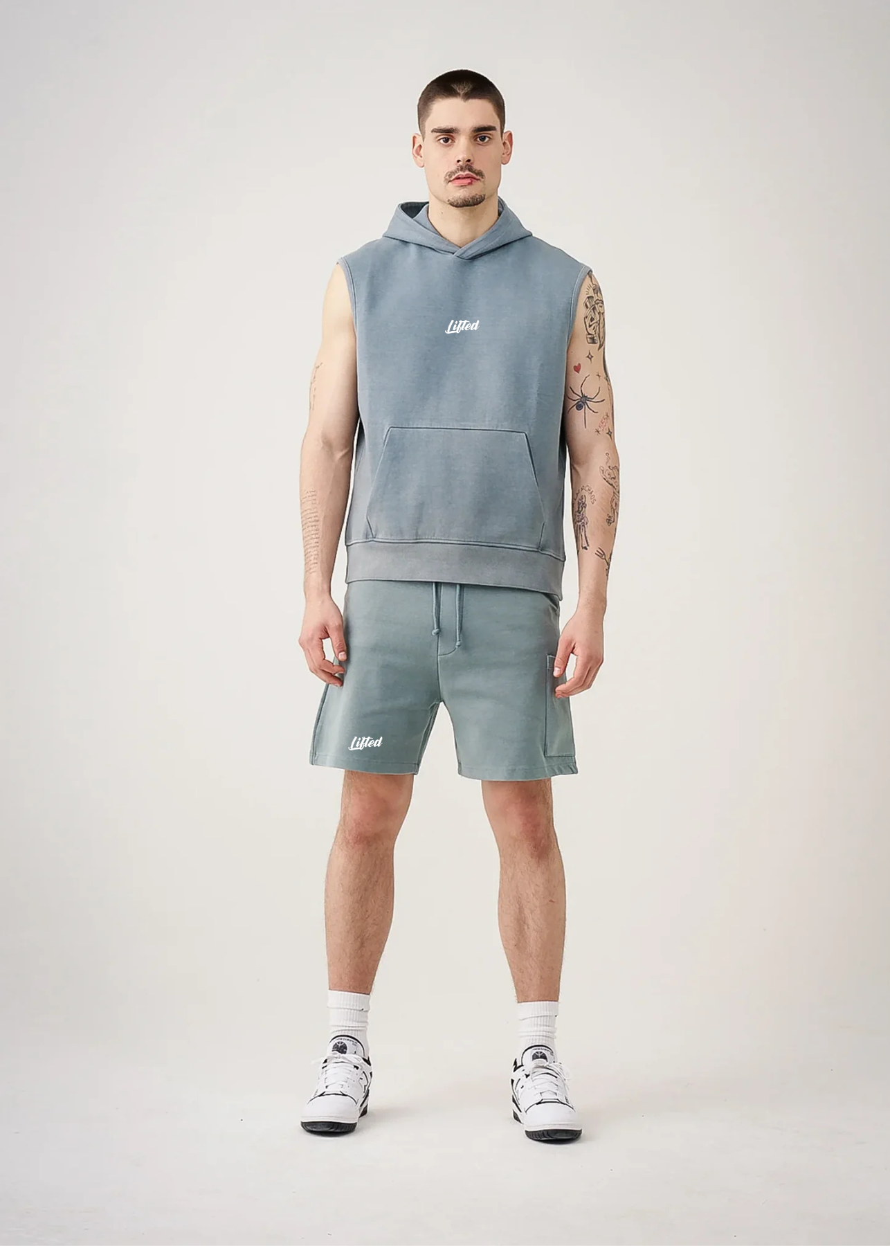14 OZ Gray Heavyweight Fleece Lifted Sweatsuit